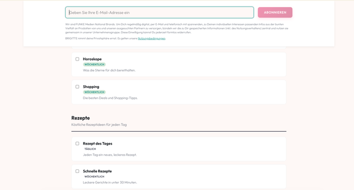 Newsletter signup form with preference selection